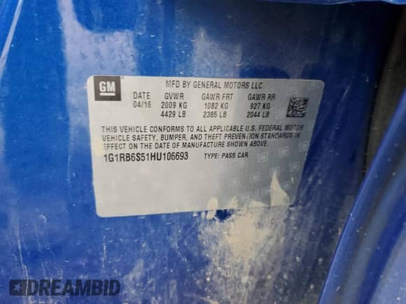 2017 Chevrolet Volt Premier z VIN 1G1RB6S51HU106693, wystawiony jako Copart lot #85186075 z przebiegiem 155 762 mil mil oraz Szkoda całkowita • Salvage title. Historia ofert i sprzedaży dostępna na DreamBid. Obrazek 13.