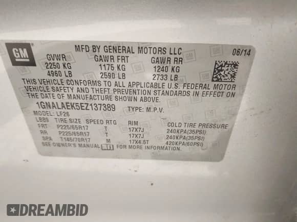 2014 Chevrolet Equinox LS с VIN 1GNALAEK5EZ137389, выставлен на аукционе IAAI как лот 42512638 с пробегом 151 371 миль миль и . История ставок и продаж доступна на DreamBid. Изображение 9.