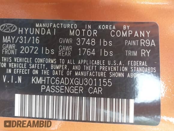 2016 Hyundai Veloster с VIN KMHTC6ADXGU301155, выставлен на аукционе IAAI как лот 43250975 с пробегом 61 556 миль миль и . История ставок и продаж доступна на DreamBid. Изображение 9.