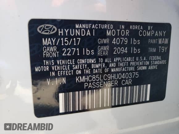 2017 Hyundai Ioniq Limited z VIN KMHC85LC9HU040375, wystawiony jako Copart lot #57355754 z przebiegiem 92 866 mil mil oraz . Historia ofert i sprzedaży dostępna na DreamBid. Obrazek 12.