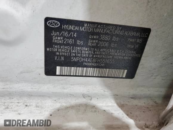 2015 Hyundai Elantra SE с VIN 5NPDH4AE8FH551655, выставлен на аукционе Copart как лот 67879034 с пробегом 149 616 миль миль и Чистый • Clean title. История ставок и продаж доступна на DreamBid. Изображение 12.