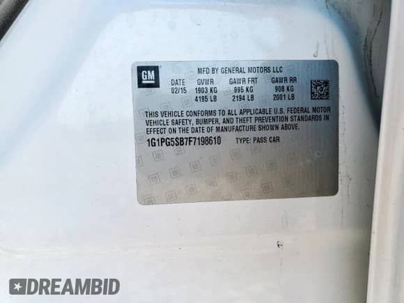 2015 Chevrolet Cruze LTZ с VIN 1G1PG5SB7F7198610, выставлен на аукционе Copart как лот 81392375 с пробегом 151 523 миль миль и Списание • Salvage title. История ставок и продаж доступна на DreamBid. Изображение 12.