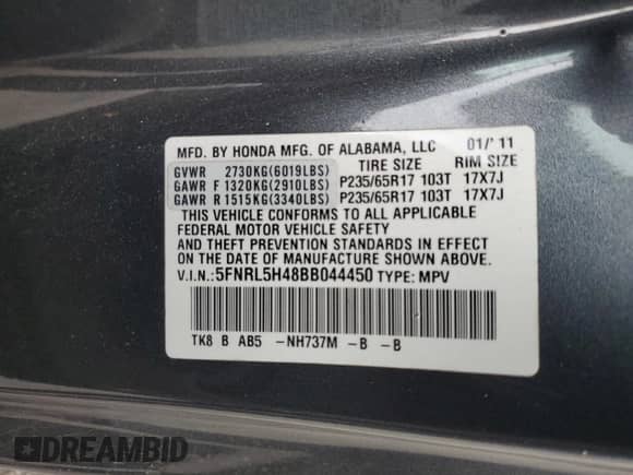 2011 Honda Odyssey EX с VIN 5FNRL5H48BB044450, выставлен на аукционе Copart как лот 85130245 с пробегом 104 601 миль миль и Списание • Salvage title. История ставок и продаж доступна на DreamBid. Изображение 13.