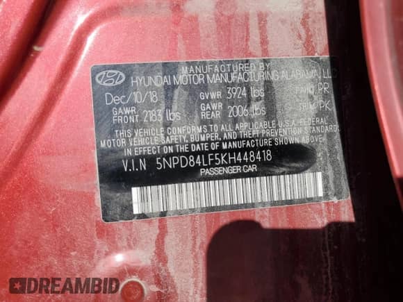 2019 Hyundai Elantra Limited с VIN 5NPD84LF5KH448418, выставлен на аукционе Copart как лот 84622815 с пробегом 92 686 миль миль и Списание • Salvage title. История ставок и продаж доступна на DreamBid. Изображение 12.