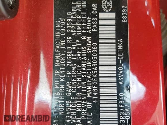 2010 Toyota Camry LE with VIN 4T4BF3EK5AR050360, listed as a Copart auction lot 69083115 with 156,480 mi miles and Salvage title. Bid and sale history available at DreamBid. Image 12.