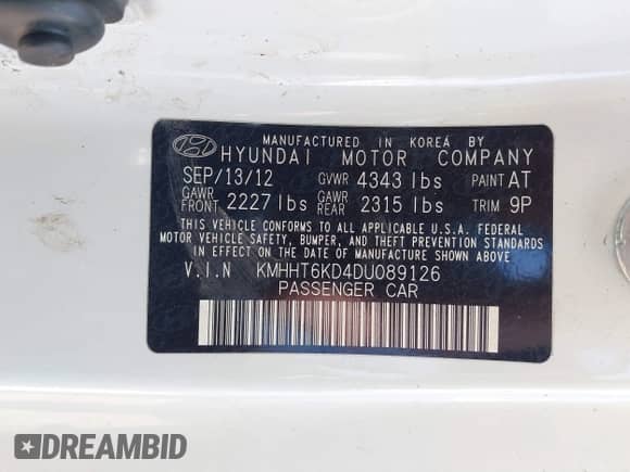 2013 Hyundai Genesis Coupe R-Spec with VIN KMHHT6KD4DU089126, listed as a IAAI auction lot 41851301 with 104,270 mi miles and . Bid and sale history available at DreamBid. Image 9.