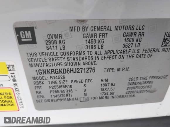 2017 Chevrolet Traverse LT с VIN 1GNKRGKD6HJ271276, выставлен на аукционе IAAI как лот 43122270 с пробегом 186 345 миль миль и . История ставок и продаж доступна на DreamBid. Изображение 9.