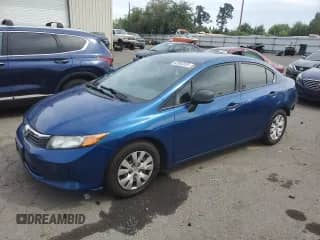 2012 Honda Civic with VIN 2HGFB2F20CH502579, listed as a Copart auction lot 62093635 with 188,341 mi miles and Salvage title. Bid and sale history available at DreamBid. Image 1.