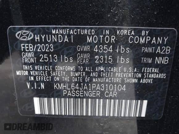 2023 Hyundai Sonata SEL с VIN KMHL64JA1PA310104, выставлен на аукционе IAAI как лот 41785380 с пробегом 20 335 миль миль и . История ставок и продаж доступна на DreamBid. Изображение 9.