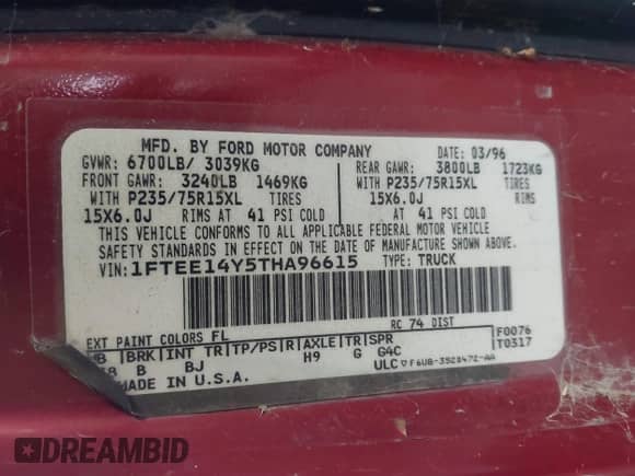 1996 Ford Econoline Cargo с VIN 1FTEE14Y5THA96615, выставлен на аукционе IAAI как лот 43465457 с пробегом 226 807 миль миль и . История ставок и продаж доступна на DreamBid. Изображение 9.