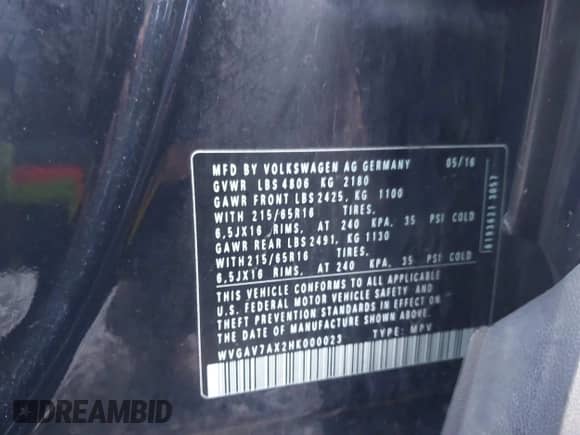 2017 Volkswagen Tiguan S с VIN WVGAV7AX2HK000023, выставлен на аукционе IAAI как лот 41971308 с пробегом 112 350 миль миль и . История ставок и продаж доступна на DreamBid. Изображение 9.