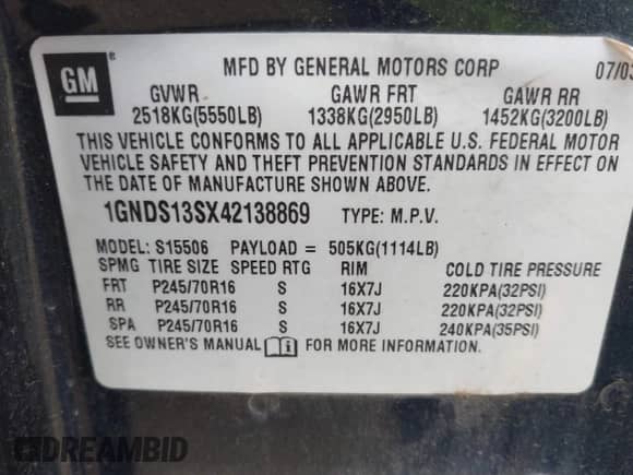 2004 Chevrolet TrailBlazer LS с VIN 1GNDS13SX42138869, выставлен на аукционе IAAI как лот 42997805 с пробегом 159 505 миль миль и . История ставок и продаж доступна на DreamBid. Изображение 9.