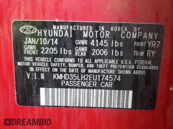 2014 Hyundai Elantra with VIN KMHD35LH2EU174574, listed as a Copart auction lot 67392895 with 124,243 mi miles and Clean title. Bid and sale history available at DreamBid. Image 13.