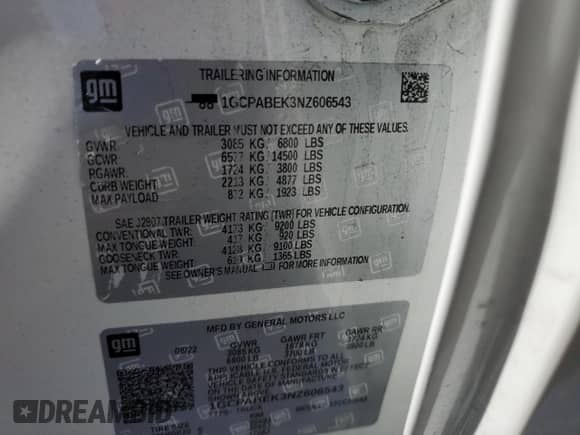 2022 Chevrolet Silverado 1500 Custom z VIN 1GCPABEK3NZ606543, wystawiony jako Copart lot #67823405 z przebiegiem 61 489 mil mil oraz Szkoda całkowita • Salvage title. Historia ofert i sprzedaży dostępna na DreamBid. Obrazek 12.