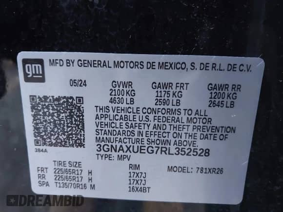 2024 Chevrolet Equinox LT z VIN 3GNAXUEG7RL352528, wystawiony jako IAAI lot #43550794 z przebiegiem 25 893 mil mil oraz . Historia ofert i sprzedaży dostępna na DreamBid. Obrazek 9.