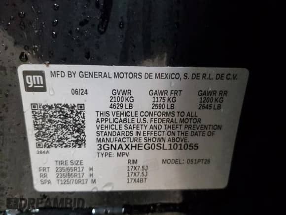 2025 Chevrolet Equinox FWD LT с VIN 3GNAXHEG0SL101055, выставлен на аукционе Copart как лот 87541485 с пробегом 10 173 миль миль и На запчасти • Non repairable. История ставок и продаж доступна на DreamBid. Изображение 14.