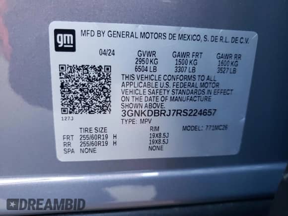 2024 Chevrolet Blazer EV eAWD LT с VIN 3GNKDBRJ7RS224657, выставлен на аукционе Copart как лот 80875024 с пробегом 1 847 миль миль и Списание • Salvage title. История ставок и продаж доступна на DreamBid. Изображение 14.