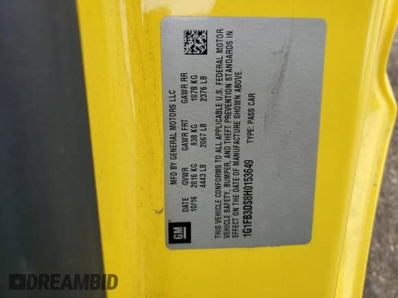 2017 Chevrolet Camaro 1LT с VIN 1G1FB3DS8H0153649, выставлен на аукционе Copart как лот 71796695 с пробегом 123 090 миль миль и Чистый • Clean title. История ставок и продаж доступна на DreamBid. Изображение 12.