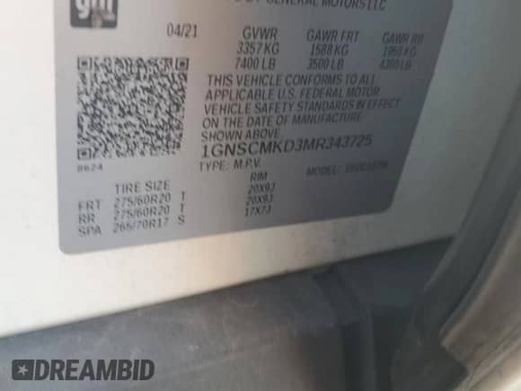 2021 Chevrolet Tahoe LS с VIN 1GNSCMKD3MR343725, выставлен на аукционе Copart как лот 89719525 с пробегом 91 968 миль миль и Чистый • Clean title. История ставок и продаж доступна на DreamBid. Изображение 13.