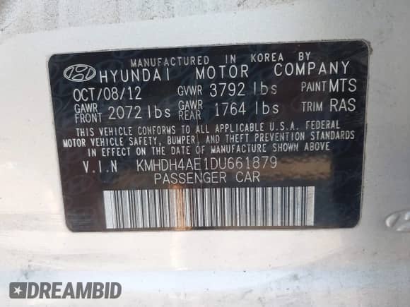 2013 Hyundai Elantra GLS с VIN KMHDH4AE1DU661879, выставлен на аукционе IAAI как лот 43420215 с пробегом 148 060 миль миль и . История ставок и продаж доступна на DreamBid. Изображение 9.