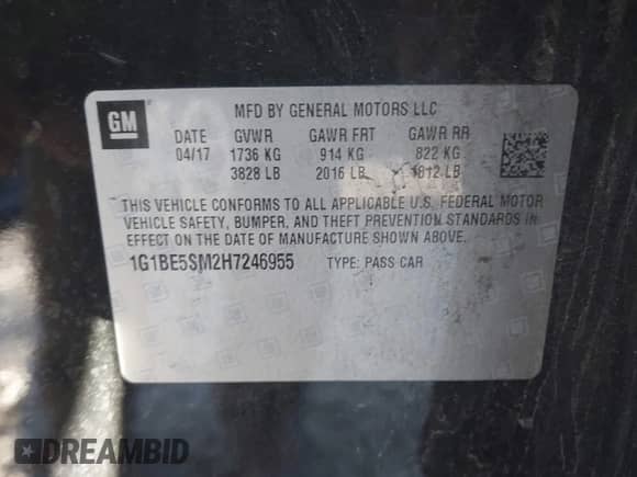 2017 Chevrolet Cruze LT с VIN 1G1BE5SM2H7246955, выставлен на аукционе IAAI как лот 43536453 с пробегом 46 373 миль миль и . История ставок и продаж доступна на DreamBid. Изображение 9.