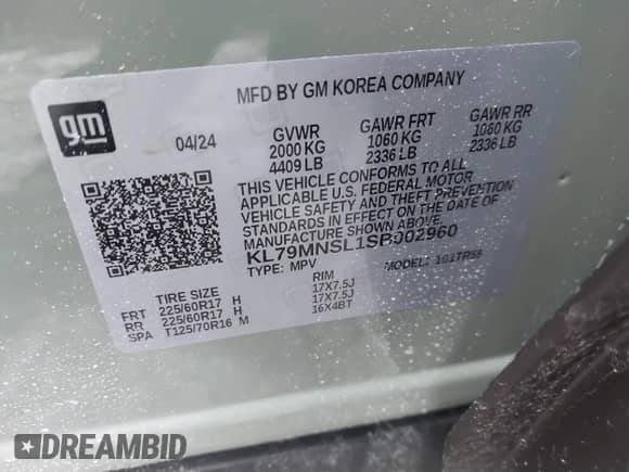 2025 Chevrolet TrailBlazer LS with VIN KL79MNSL1SB002960, listed as a IAAI auction lot 41685363 with 6,844 mi miles and . Bid and sale history available at DreamBid. Image 9.