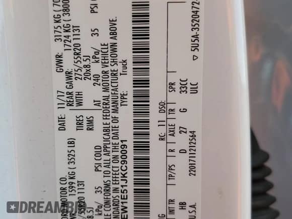 2018 Ford F-150 XL с VIN 1FTEW1E51JKC90091, выставлен на аукционе Copart как лот 67707875 с пробегом 113 108 миль миль и Списание • Salvage title. История ставок и продаж доступна на DreamBid. Изображение 12.