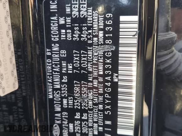 2019 Kia Sorento L with VIN 5XYPG4A33KG581369, listed as a Copart auction lot 89915675 with 152,815 mi miles and Clean title. Bid and sale history available at DreamBid. Image 13.