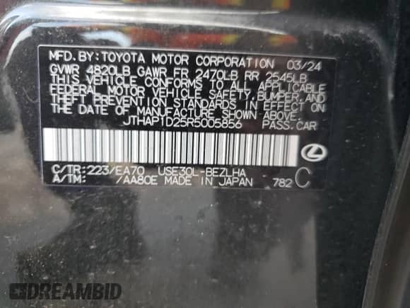 2024 Lexus IS 500 F Sport Performance z VIN JTHAP1D25R5005856, wystawiony jako Copart lot #72887234 z przebiegiem 9 172 mil mil oraz Czysty tytuł • Clean title. Historia ofert i sprzedaży dostępna na DreamBid. Obrazek 12.