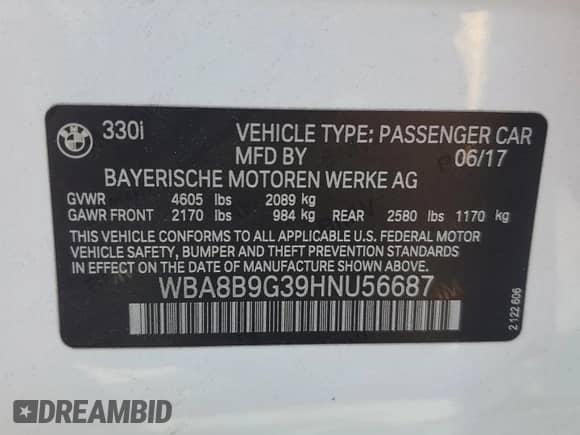 2017 BMW 3 Series 330i z VIN WBA8B9G39HNU56687, wystawiony jako Copart lot #68380785 z przebiegiem 130 475 mil mil oraz Szkoda całkowita • Salvage title. Historia ofert i sprzedaży dostępna na DreamBid. Obrazek 12.