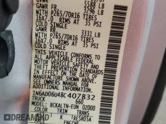 2008 Nissan Frontier SE with VIN 1N6AD06U48C407832, listed as a Copart auction lot 55244245 with 53,601 mi miles and Salvage title. Bid and sale history available at DreamBid. Image 12.