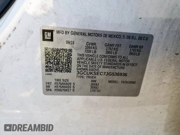 2018 Chevrolet Silverado 1500 LTZ z VIN 3GCUKSEC7JG536936, wystawiony jako Copart lot #70294205 z przebiegiem 158 903 mil mil oraz Szkoda całkowita • Salvage title. Historia ofert i sprzedaży dostępna na DreamBid. Obrazek 12.