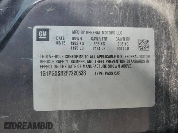 2015 Chevrolet Cruze LTZ with VIN 1G1PG5SB2F7220528, listed as a Copart auction lot 69115865 with 140,783 mi miles and Salvage title. Bid and sale history available at DreamBid. Image 12.