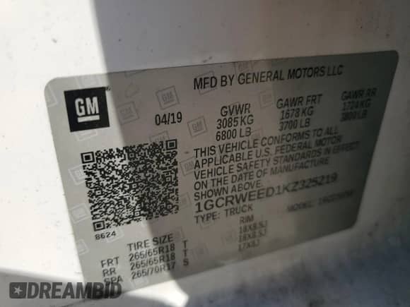 2019 Chevrolet Silverado 1500 with VIN 1GCRWEED1KZ325219, listed as a Copart auction lot 59885885 with 114,371 mi miles and Salvage title. Bid and sale history available at DreamBid. Image 13.