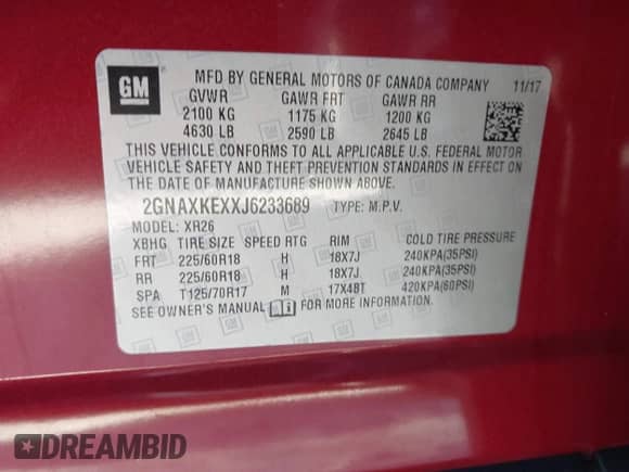 2018 Chevrolet Equinox LT с VIN 2GNAXKEXXJ6233689, выставлен на аукционе IAAI как лот 43521003 с пробегом 183 236 миль миль и . История ставок и продаж доступна на DreamBid. Изображение 9.