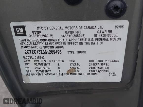 2006 GMC Sierra 1500 SLE2 with VIN 2GTEC13Z361289496, listed as a IAAI auction lot 42303953 with 191,334 mi miles and . Bid and sale history available at DreamBid. Image 9.
