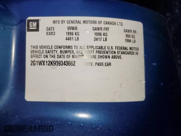 2003 Chevrolet Monte Carlo SS с VIN 2G1WX12K939343662, выставлен на аукционе Copart как лот 76054524 с пробегом 38 906 миль миль и Списание • Salvage title. История ставок и продаж доступна на DreamBid. Изображение 12.