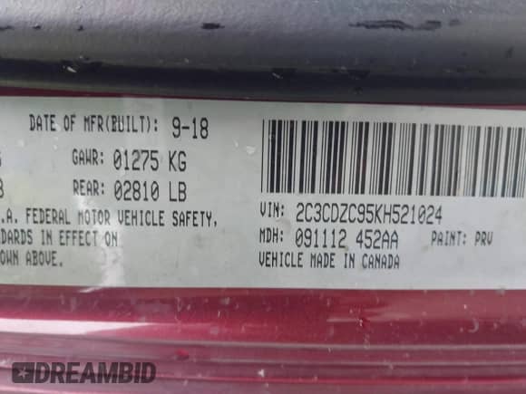 2019 Dodge Challenger SRT Hellcat с VIN 2C3CDZC95KH521024, выставлен на аукционе IAAI как лот 42374459 с пробегом 35 313 миль миль и . История ставок и продаж доступна на DreamBid. Изображение 9.