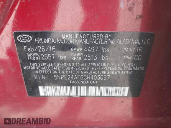 2016 Hyundai Sonata SE z VIN 5NPE24AF6GH403097, wystawiony jako IAAI lot #42893852 z przebiegiem 160 624 mil mil oraz . Historia ofert i sprzedaży dostępna na DreamBid. Obrazek 9.