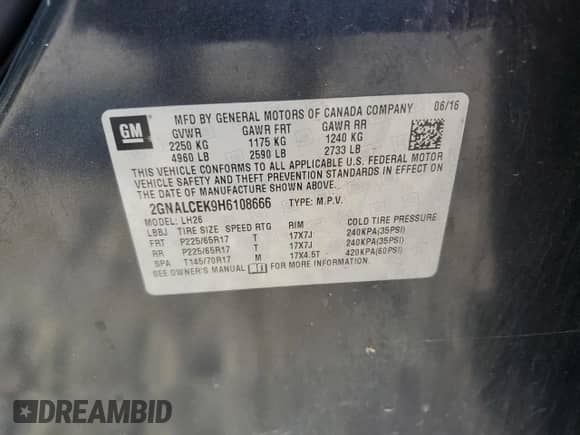 2017 Chevrolet Equinox LT with VIN 2GNALCEK9H6108666, listed as a Copart auction lot 80427575 with 139,785 mi miles and Clean title. Bid and sale history available at DreamBid. Image 13.