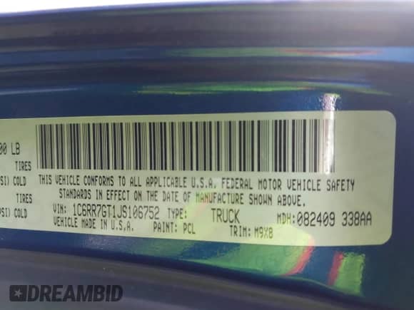 2018 Ram 1500 Big Horn z VIN 1C6RR7GT1JS106752, wystawiony jako IAAI lot #41163663 z przebiegiem 91 297 mil mil oraz . Historia ofert i sprzedaży dostępna na DreamBid. Obrazek 9.