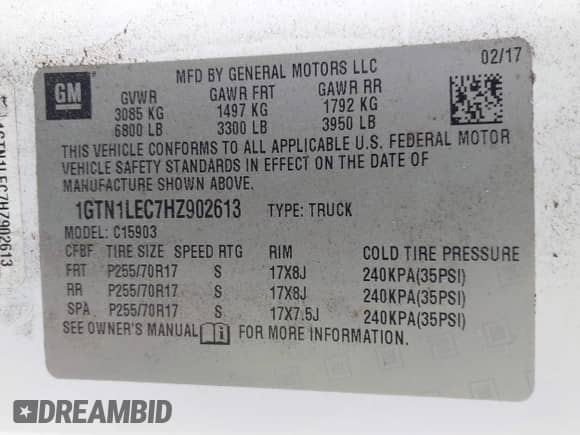 2017 GMC Sierra 1500 z VIN 1GTN1LEC7HZ902613, wystawiony jako IAAI lot #43274248 z przebiegiem Nie podano mil oraz . Historia ofert i sprzedaży dostępna na DreamBid. Obrazek 9.