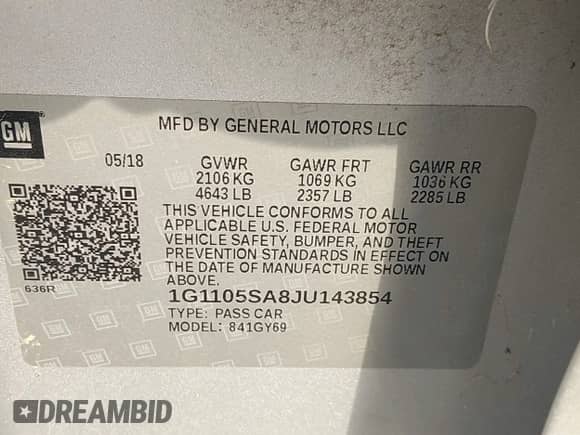 2018 Chevrolet Impala LT z VIN 1G1105SA8JU143854, wystawiony jako IAAI lot #42113667 z przebiegiem 82 799 mil mil oraz . Historia ofert i sprzedaży dostępna na DreamBid. Obrazek 9.