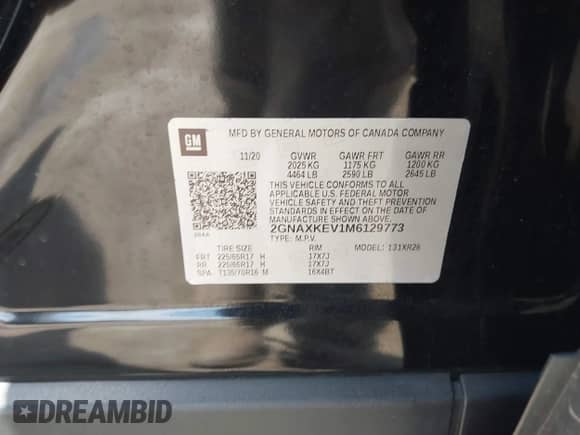 2021 Chevrolet Equinox LT с VIN 2GNAXKEV1M6129773, выставлен на аукционе IAAI как лот 43054979 с пробегом 112 333 миль миль и . История ставок и продаж доступна на DreamBid. Изображение 9.