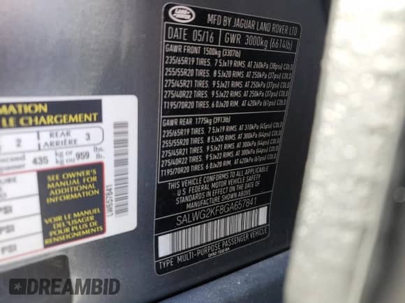 2016 Land Rover Range Rover Sport SE with VIN SALWG2KF8GA657841, listed as a Copart auction lot 55538445 with 144,379 mi miles and Clean title. Bid and sale history available at DreamBid. Image 13.