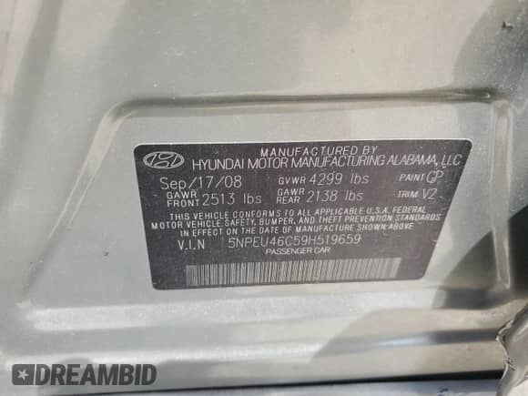2009 Hyundai Sonata Limited с VIN 5NPEU46C59H519659, выставлен на аукционе Copart как лот 66625975 с пробегом 116 479 миль миль и На запчасти • Non repairable. История ставок и продаж доступна на DreamBid. Изображение 12.