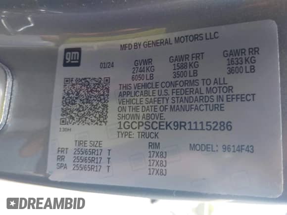 2024 Chevrolet Colorado 2WD LT with VIN 1GCPSCEK9R1115286, listed as a IAAI auction lot 42563434 with 19,493 mi miles and . Bid and sale history available at DreamBid. Image 9.