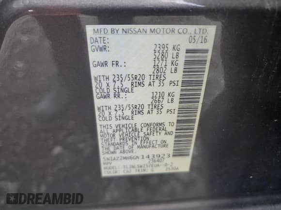 2016 Nissan Murano Platinum with VIN 5N1AZ2MH6GN143923, listed as a Copart auction lot 82297765 with 93,638 mi miles and Salvage title. Bid and sale history available at DreamBid. Image 14.