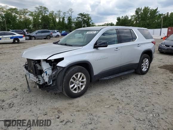 2020 Chevrolet Traverse LS with VIN 1GNEVFKW1LJ292680, listed as a Copart auction lot 55567665 with 54,623 mi miles and Salvage title. Bid and sale history available at DreamBid. Image 1.