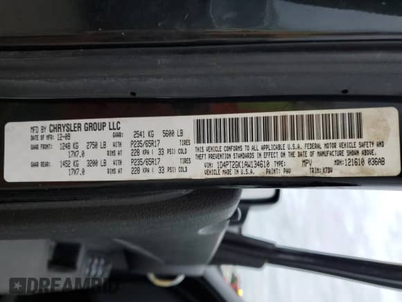 2010 Dodge Nitro SE with VIN 1D4PT2GK1AW134610, listed as a Copart auction lot 57628605 with 89,948 mi miles and Salvage title. Bid and sale history available at DreamBid. Image 14.